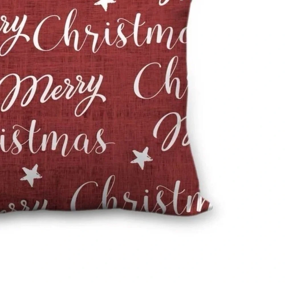 “Merry Christmas” Square Pillow Cover, Red, White, ~18 inches